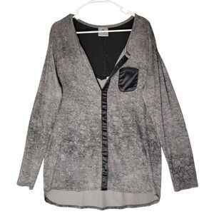 Double M Tunic Top Womens L Faux Leather Gray Black Long Sleeve Witchy Lagenlook